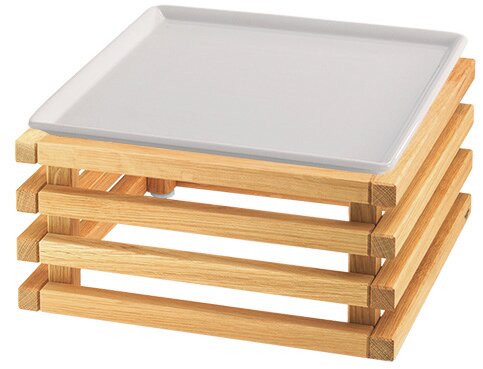 Porzellanplatte 351 x 351 mm weiß /  mit L-Standfuß Oak