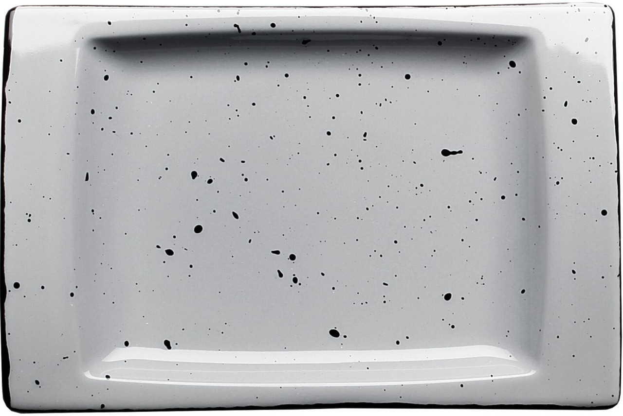 Porzellanserie "Granja" grau Platte flach eckig, 18 x 12 cm