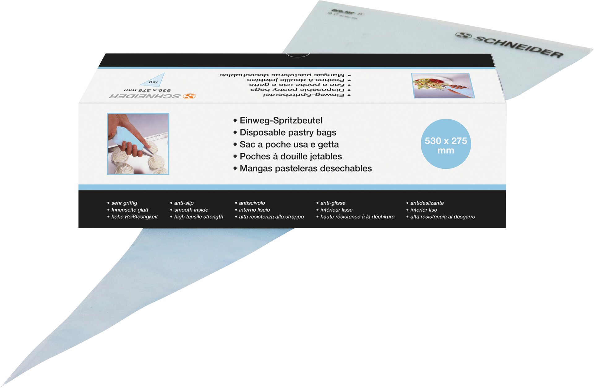 Einweg-Spritzbeutel 530 x 275 mm / 75 My / 1 Box = 100 Stück blau