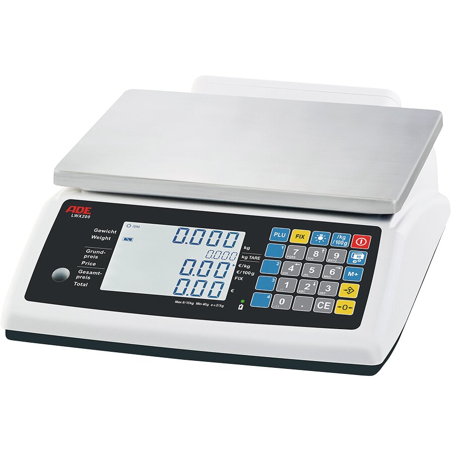 Kompakte Zweibereichs-Ladenwaage 30,00 kg / Wiegefläche 300 x 230 mm