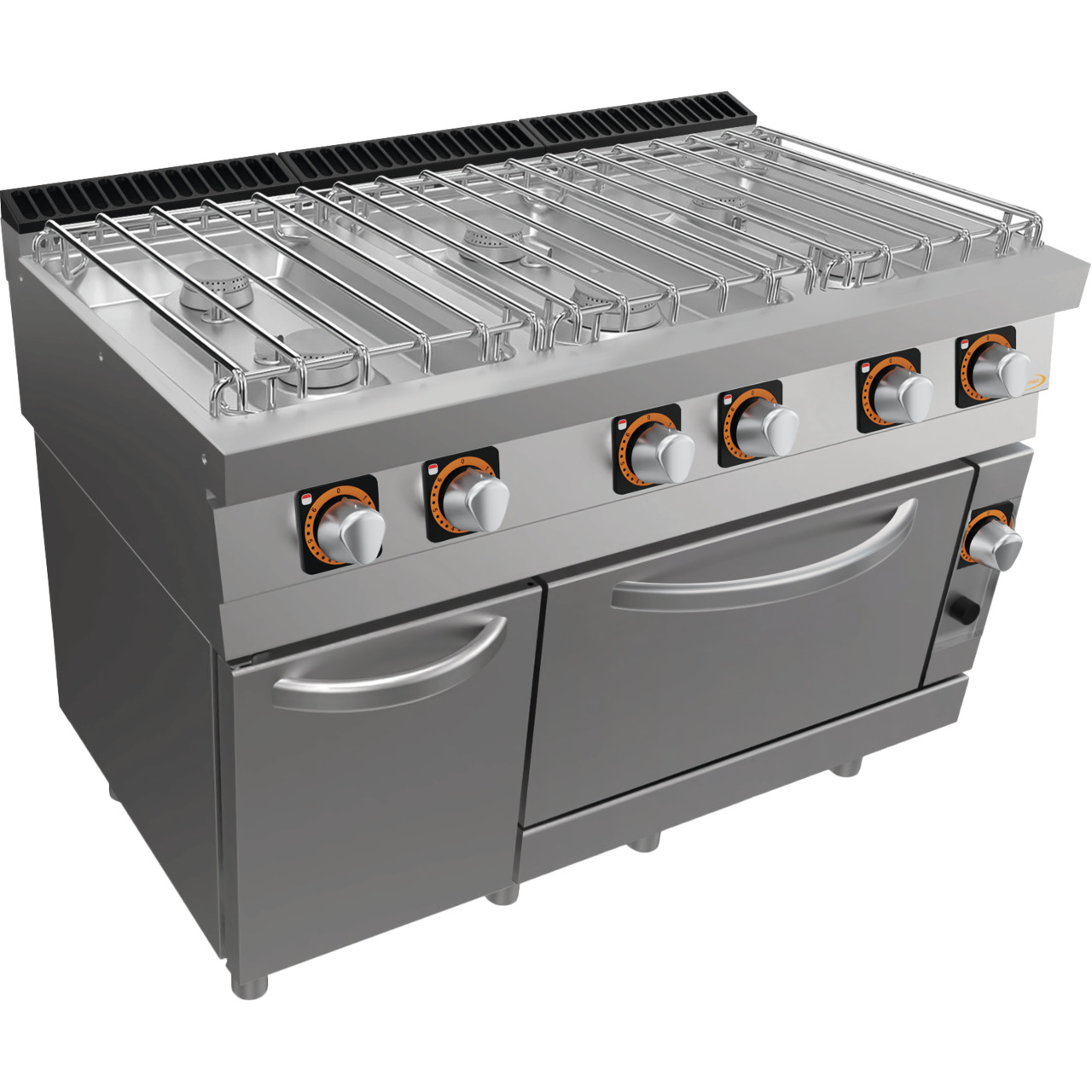 Gas-Herd, 6 Brenner mit Gas-Backofen GN 2/1 und Neutralfach