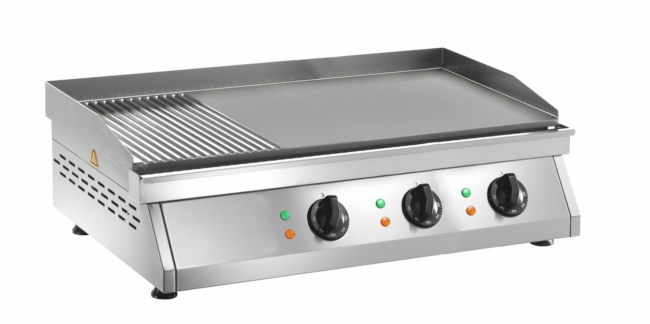 Elektro-Grillplatte 3 Heizzonen 2/3 glatt 1/3 gerillt 840 x 500 x 200 mm