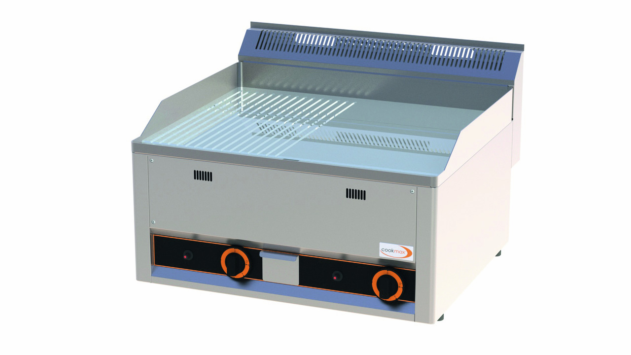 Gas-Grillplatte 1/2 gerillt 1/2 rau verchromt 2 Heizzonen 660 x 600 x 290 mm