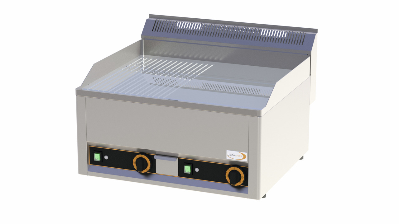 Elektro-Grillplatte verchromt 1/2 gerillt 1/2 rau 2 Heizzonen