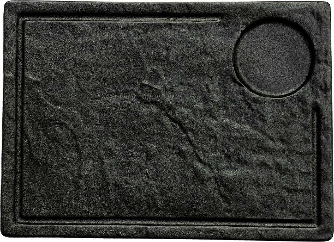 Porzellanserie "Schieferlook" Platte inkl. Saftrille 33,4x24cm